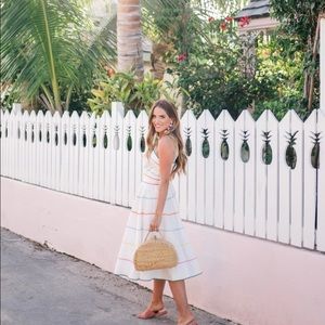 Anna October White Midi Dress with Rainbow Stripe Accents